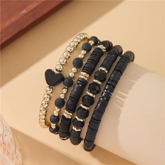 Stackable Clay Bracelets Set Colorful Beaded Stretch Summer Beach Boho Jewelry - Picture 3 of 6